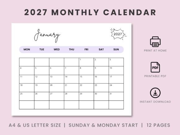 2027 Landscape Monthly Calendar Template: Your Organized Year