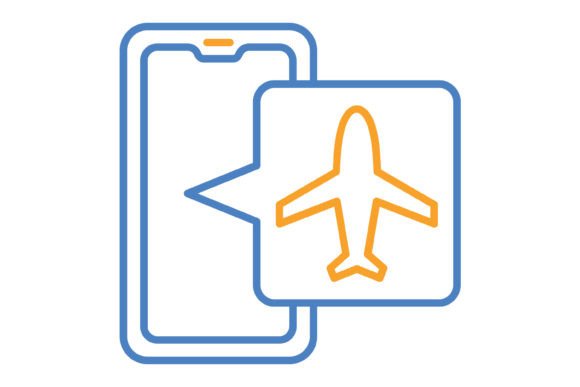 Airplane Mode Blue & Orange Line Icon: A Modern Asset