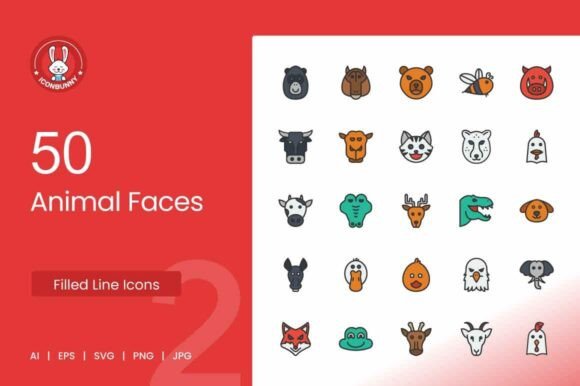 Animal Faces Filled Line Icons: A Practical Design Asset