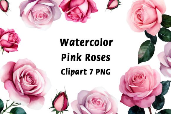 Elegant Pink Roses Watercolor Clipart for Creative Projects