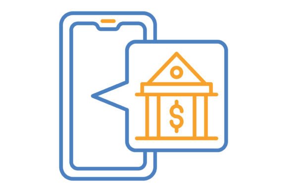 Online Banking Blue & Orange Line Icon: Your Go-To Digital Finance Symbol
